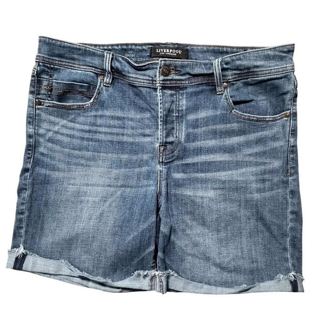Liverpool Los Angeles Womens 16W Denim Shorts Medium Wash Button Fly Raw Hem